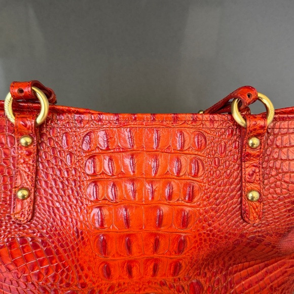 Brahmin Medium Asher Tote Bag Burgandy Croc Embossed Melbourne Orange - Picture 8 of 15